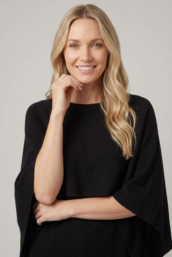 Black | Layered Batwing Relaxed Knit Top