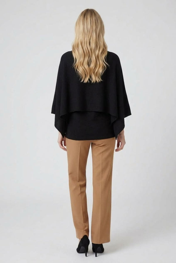 Black | Layered Batwing Relaxed Knit Top