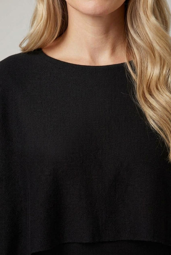 Black | Layered Batwing Relaxed Knit Top