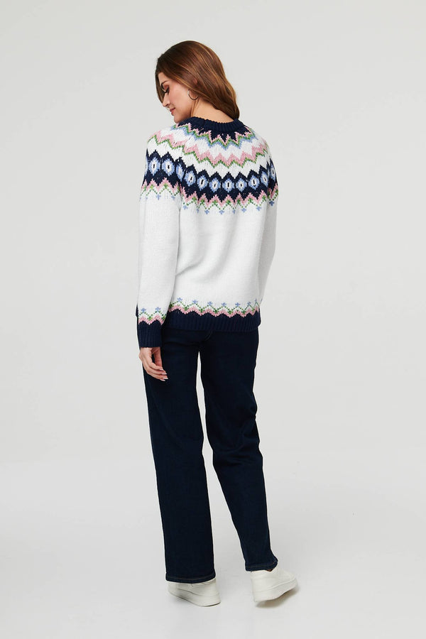 White | Fairisle Print Long Sleeve Jumper
