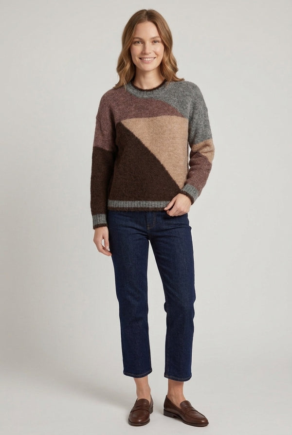 Brown | Abstract Print Relaxed Textured Jumper