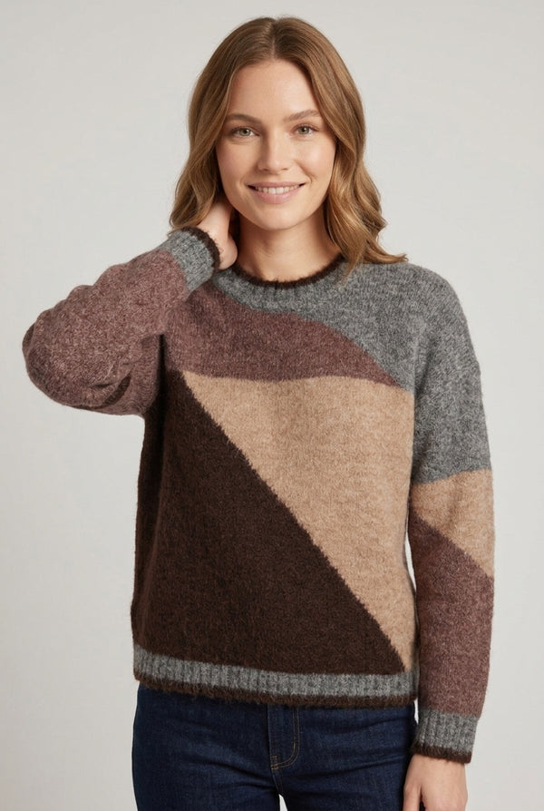 Brown | Abstract Print Relaxed Textured Jumper