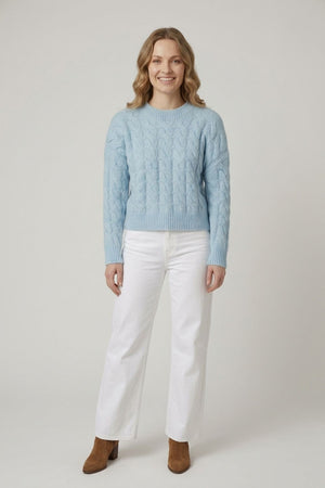 Blue | Cable Knit Drop Shoulder Relaxed Jumper