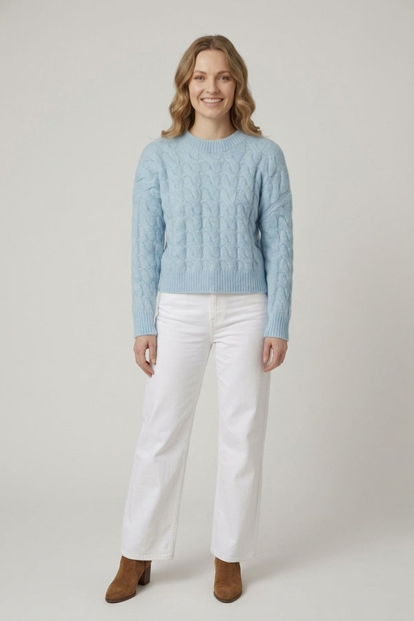 Blue | Cable Knit Drop Shoulder Relaxed Jumper