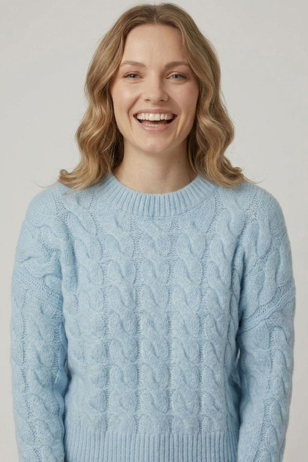 Blue | Cable Knit Drop Shoulder Relaxed Jumper