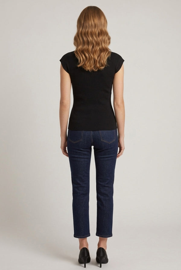 Black | Sparkle Detail Short Sleeve Knit Top