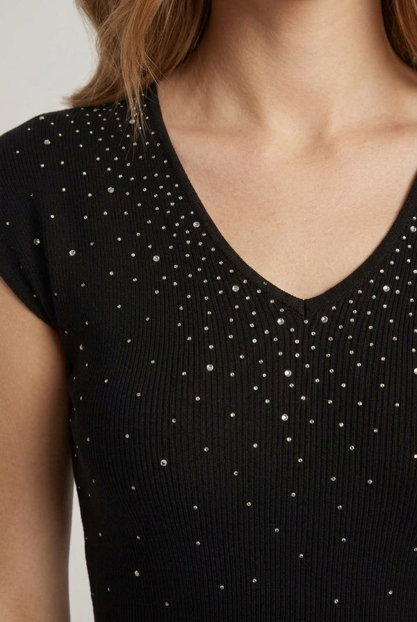 Black | Sparkle Detail Short Sleeve Knit Top