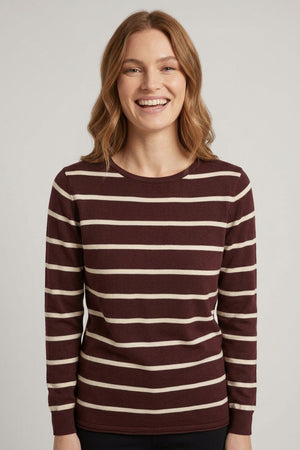 Brown | Striped Long Sleeve Knit Top