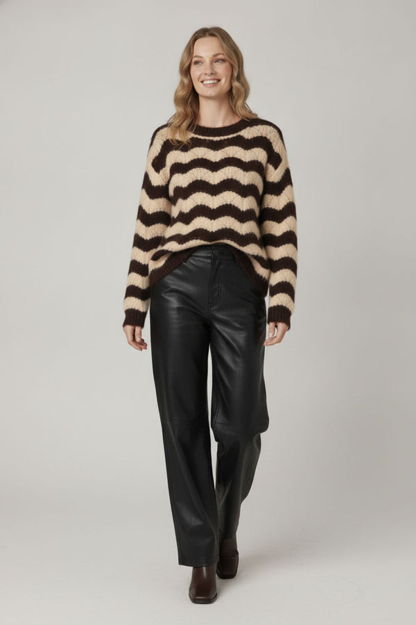 Brown | Wave Striped Texture Relaxed Jumper