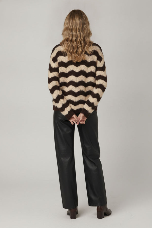 Brown | Wave Striped Texture Relaxed Jumper
