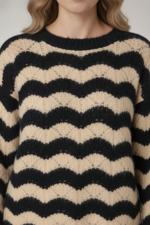 Navy | Wave Striped Texture Relaxed Jumper