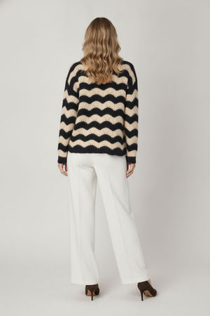 Navy | Wave Striped Texture Relaxed Jumper