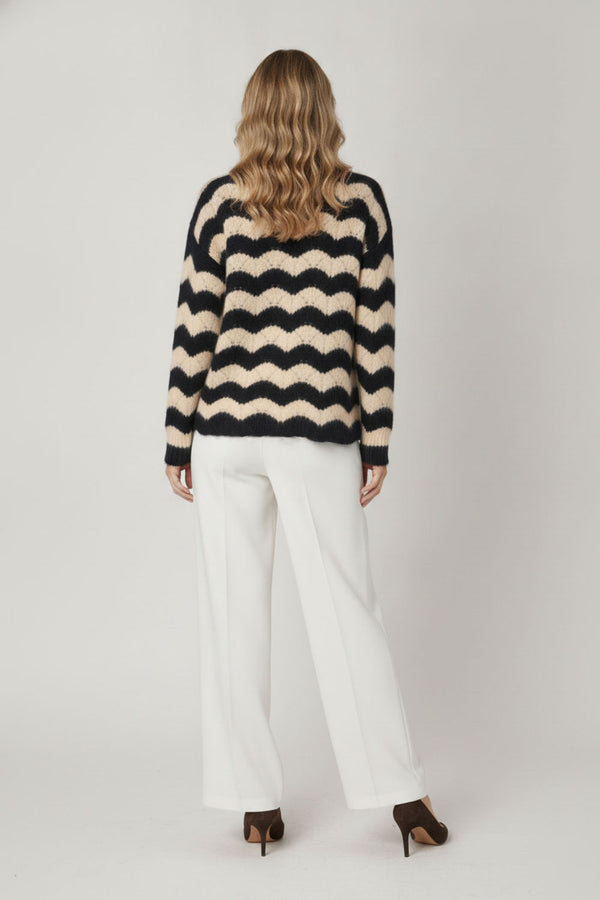 Navy | Wave Striped Texture Relaxed Jumper
