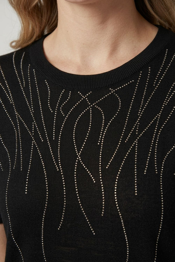 Black | Abstract Diamante Knit Short Sleeve Top