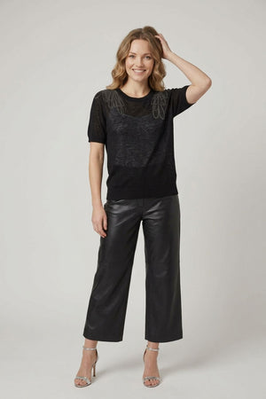 Black | Abstract Diamante Short Sleeve Knit Top