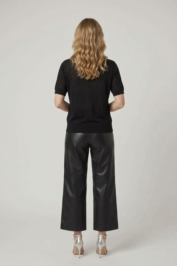 Black | Abstract Diamante Short Sleeve Knit Top