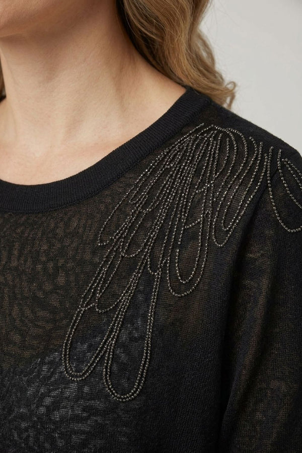 Black | Abstract Diamante Short Sleeve Knit Top