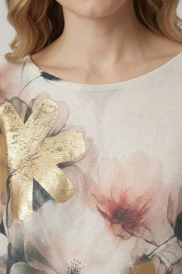 Grey | Floral Metallic Batwing Sleeve Jumper