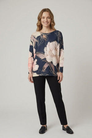 Navy | Floral 3/4 Sleeve Lightweight Jumper