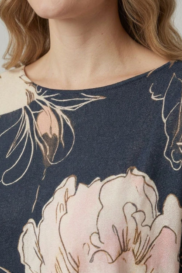 Navy | Floral 3/4 Sleeve Lightweight Jumper