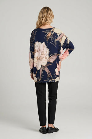 Navy | Floral 3/4 Sleeve Lightweight Jumper