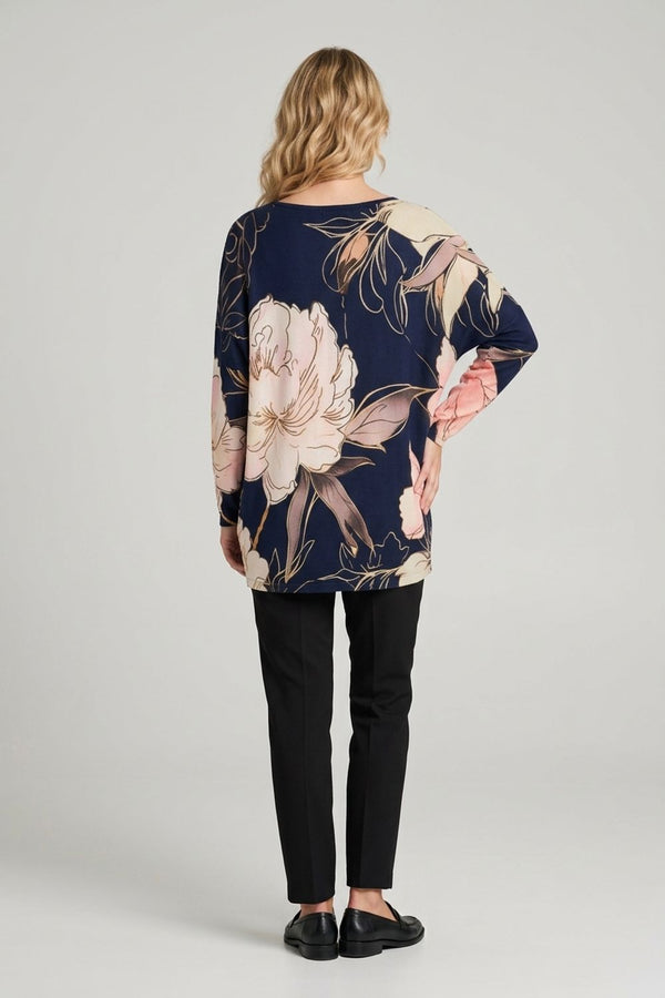 Navy | Floral 3/4 Sleeve Lightweight Jumper