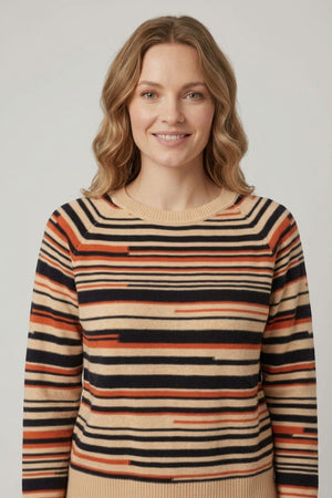 Beige | Striped Print Slim Fit Jumper