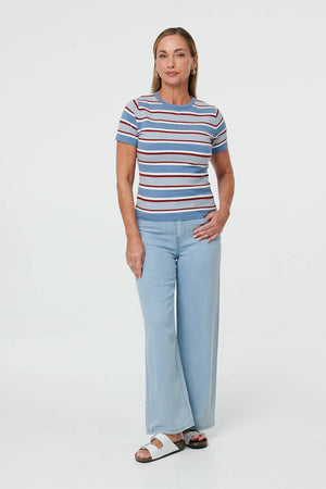 Blue | Striped Print Short Sleeve T-Shirt