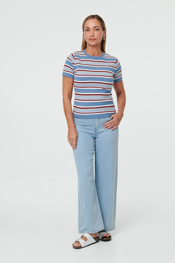 Blue | Striped Print Short Sleeve T-Shirt