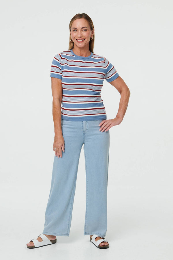 Blue | Striped Print Short Sleeve T-Shirt