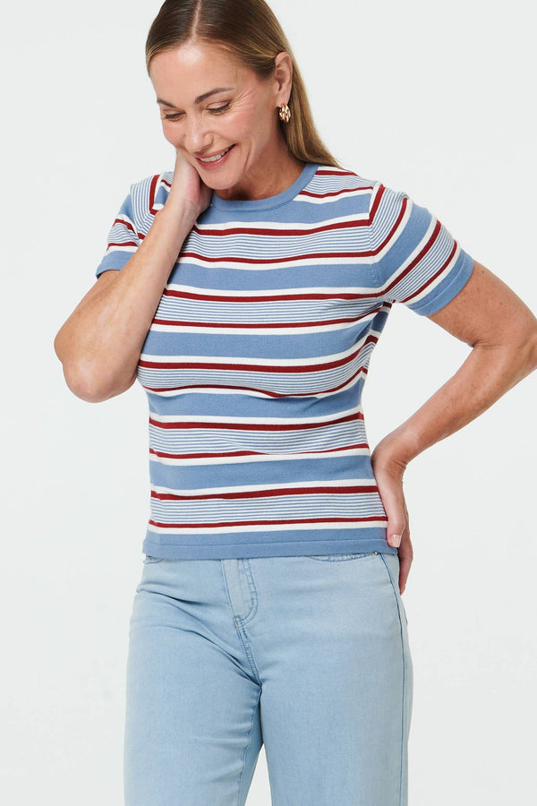 Blue | Striped Print Short Sleeve T-Shirt