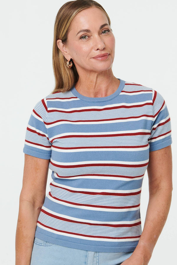Blue | Striped Print Short Sleeve T-Shirt