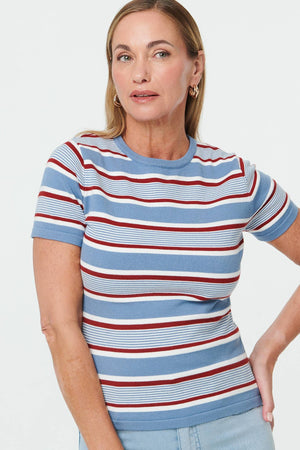Blue | Striped Print Short Sleeve T-Shirt