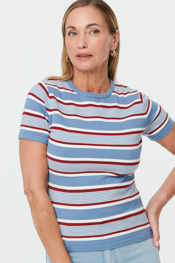 Blue | Striped Print Short Sleeve T-Shirt