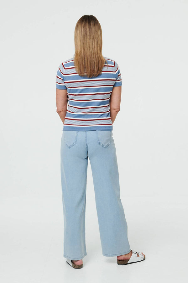 Blue | Striped Print Short Sleeve T-Shirt