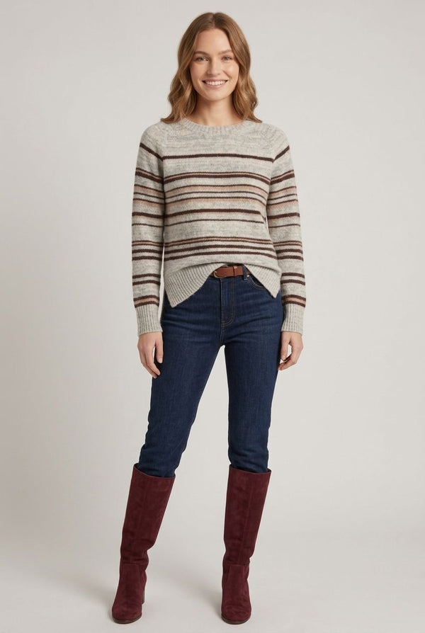 Grey | Striped Relaxed Split Hem Jumper