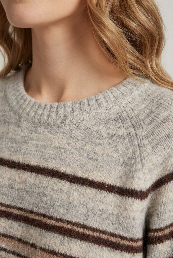 Grey | Striped Relaxed Split Hem Jumper