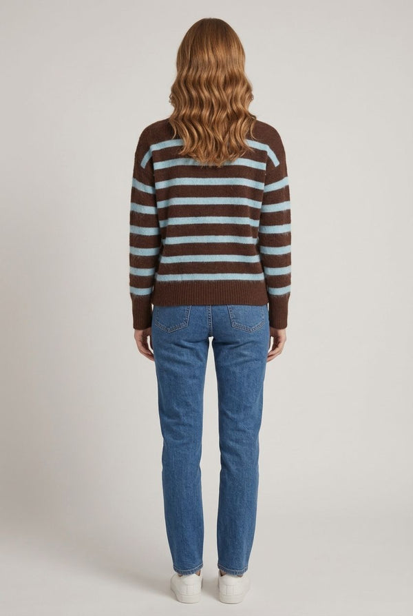 Brown | Stripe High Neck Drop Shoulder Jumper