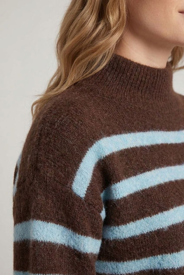 Brown | Stripe High Neck Drop Shoulder Jumper