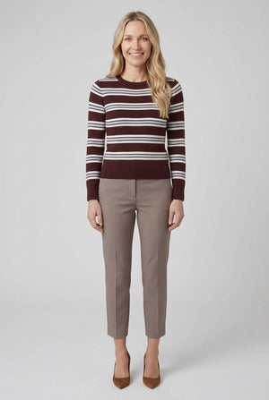 Brown | Striped Slim Fit Round Neck Jumper