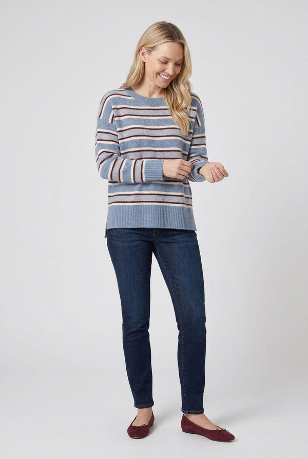 Blue | Stripe Print Drop Shoulder Jumper
