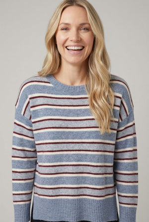 Blue | Stripe Print Drop Shoulder Jumper
