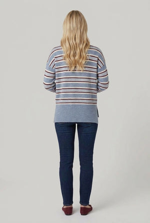 Blue | Stripe Print Drop Shoulder Jumper