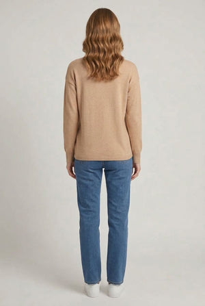Beige | Floral Stitched Detail Relaxed Jumper