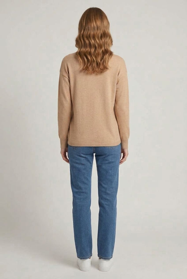 Beige | Floral Stitched Detail Relaxed Jumper