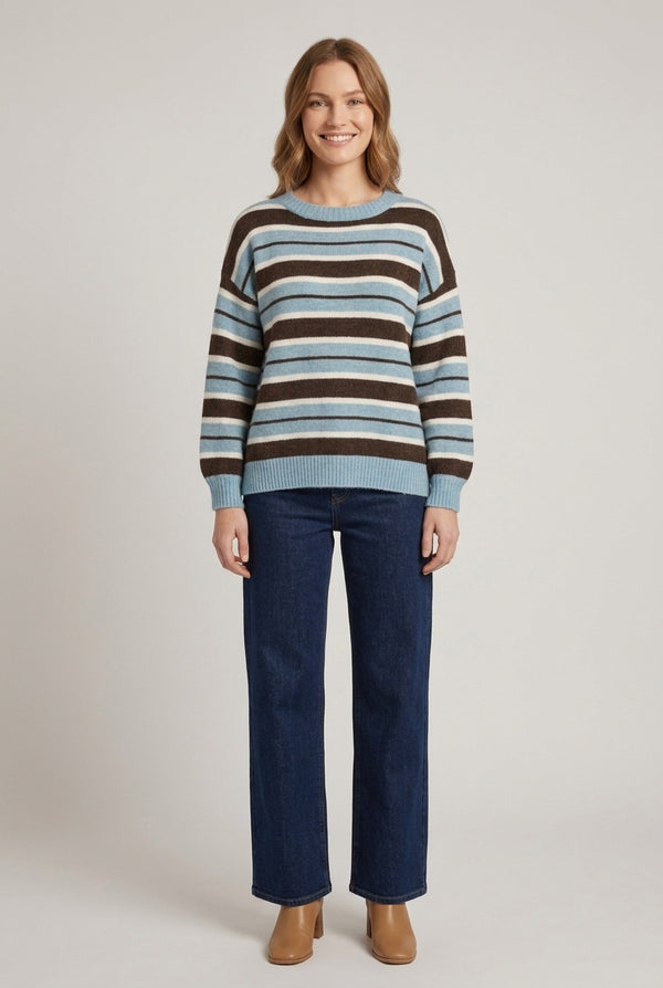 Blue | Striped Drop Shoulder Relaxed Fit Jumper