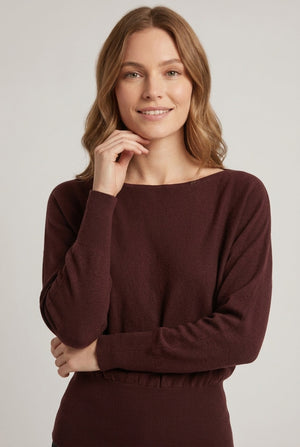 Brown | Stretch Hem Balloon Sleeve Knit Top