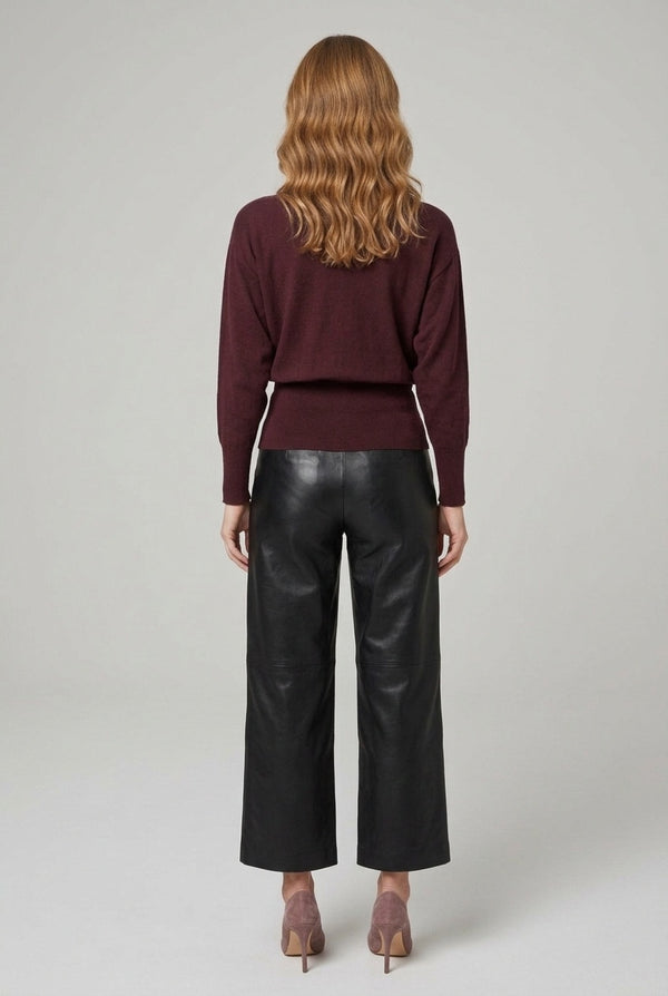 Brown | Stretch Hem Balloon Sleeve Knit Top