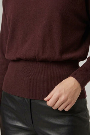 Brown | Stretch Hem Balloon Sleeve Knit Top