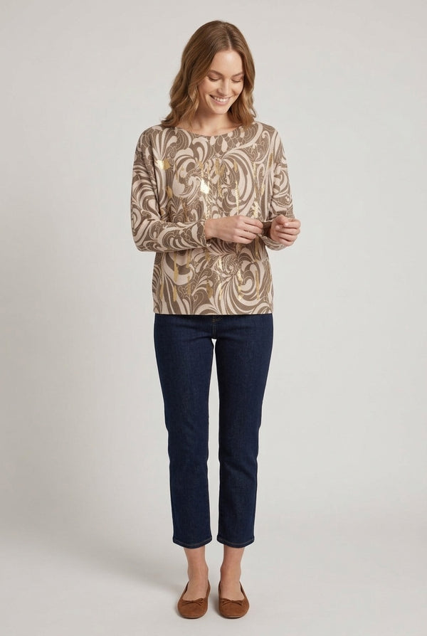 Brown | Abstract Batwing Sleeve Relaxed Jumper